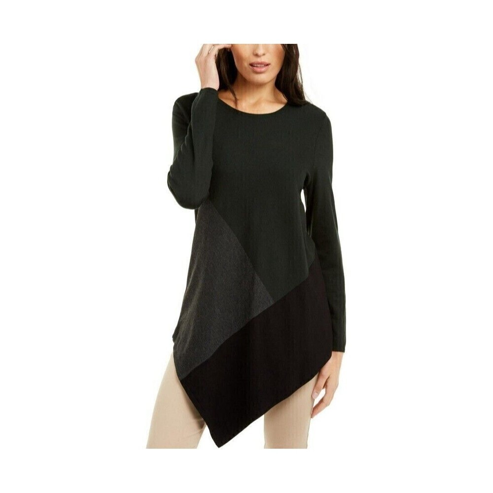Alfani Women's Asymmetric Colorblock Long Sleeve lagenlook Sweater Size 2XL